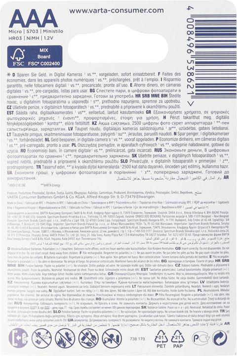 Actual product image Varta 5703 Ready2Use Accu Micro 1000mAh 2er Pack (2 pcs., AAA, 1000 mAh)