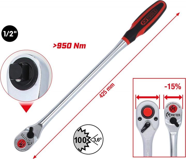 Produktbild KS Tools 1/2 Monster Umschaltknarre, lang (1/2")
