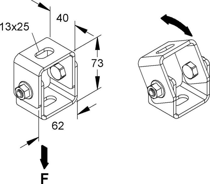 Actual product image Niedax NIE DBG12 ceiling bracket with joint for threaded rod M12 hot-dip galvanised. (7.30 cm)
