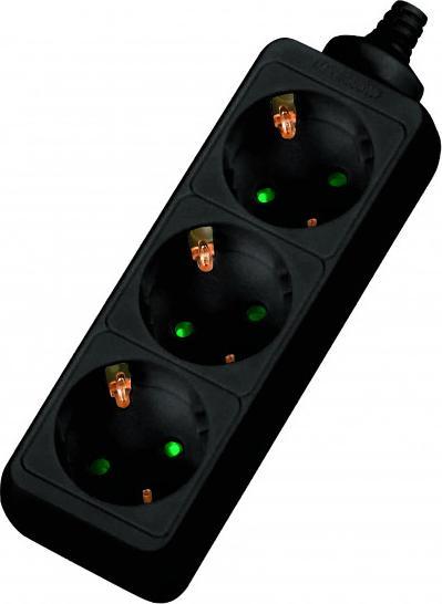 Dexlan 3-way socket strip, connecting cable 1.5 m, black (3 x, CEE 7/3, 1.50 m)