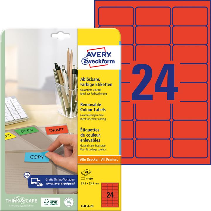 Produktbild Avery Farbige Etiketten, ablösbar