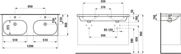 Produktbild Laufen Doppelwaschtisch LUA 120x46cm unterbauf m ÜL 1 HL-A weiss (460 mm, 1200 mm)