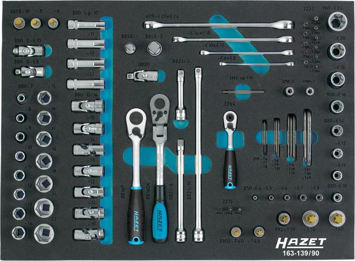Produktbild HAZET Steckschlüssel Satz 163-139/90 ∙ Vierkant12,5 mm (1/2 Zoll), Vierkant10 mm (3/8 Zoll), Vierka…