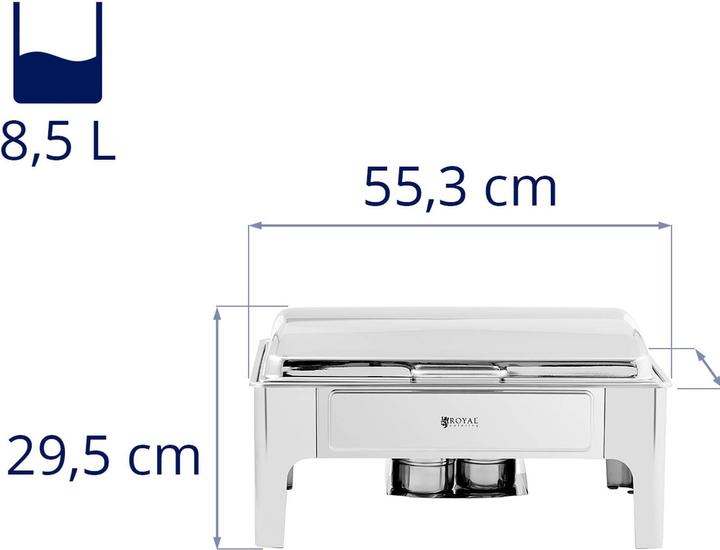 Produktbild Royal Catering Chafing Dish Warmhaltebehälter Rechaud GN 1/1 8,5 L 2 Brennstoffzellen halbrund