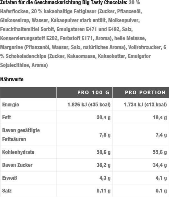 Nährwerte und Zutaten Oat King Energie (950 g, 1 Stk.)