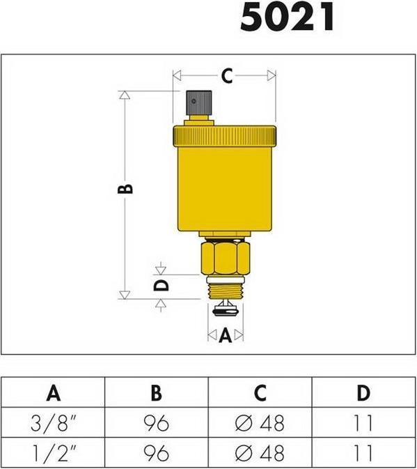 Actual product image Caleffi Minical quick air vent with 1/2 inch shut-off valve