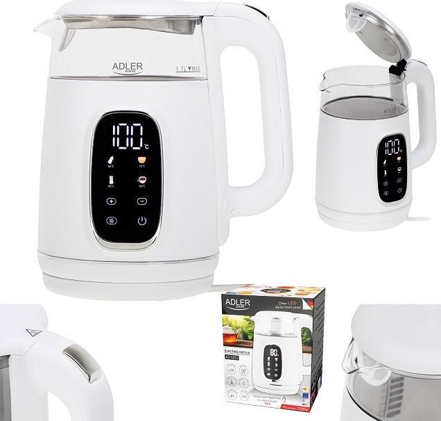 Produktbild Adler AD 1305 elektrischer Wasserkocher weiss/silbern (1.70 l)