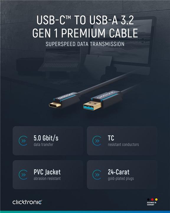 Actual product image clicktronic USB-C - USB-A adapter cable, high speed (2 m, USB 3.0)