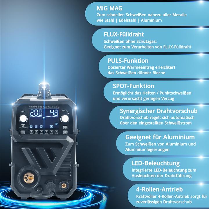 Produktbild Stahlwerk Schweissgerät MIG MAG 200 Spot Puls Pro Digital Vollausstattung 200 A