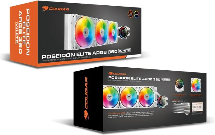 Actual product image Cougar Kit Watercooling AIO Poseidon Elite RGB - 360mm (Blanc)
