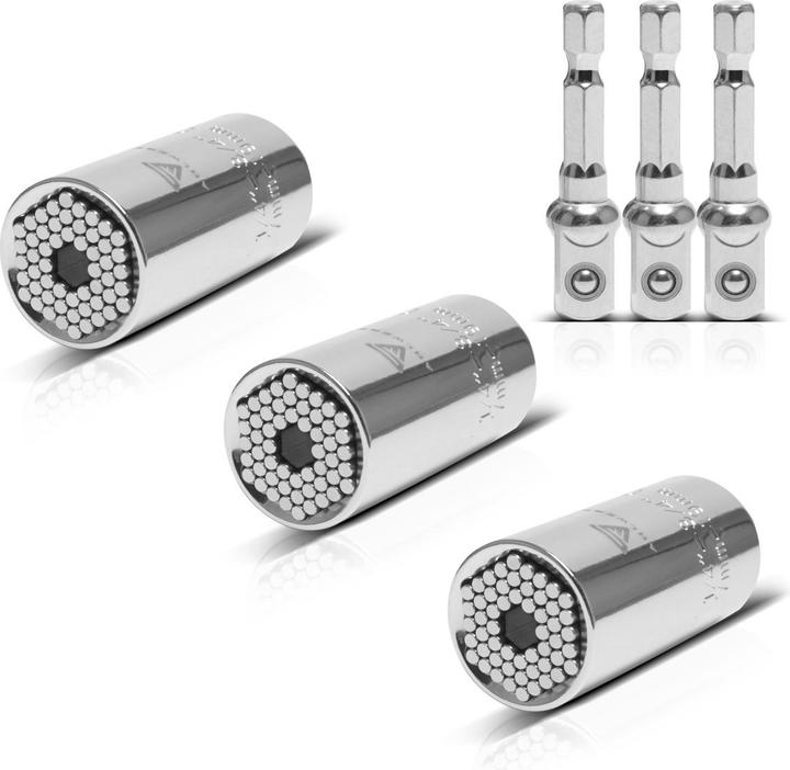 Stahlwerk 3 x Universal-Steckschlüssel 7-19 mm Multifunktionsnuss für 3/8" (19 mm, 12 mm, 14 mm, 16 mm, 10 mm, 18 mm, 7 mm, 17 mm, 11 mm, 15 mm, 8 mm, 9 mm, 13 mm)