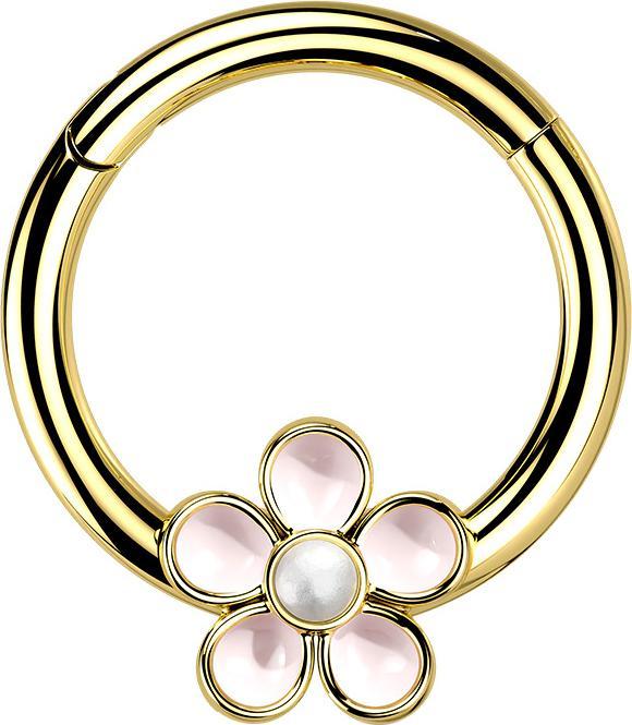 Produktbild Star Piercing Micro Segmentring klappbar vergoldet emaille Blume (ohne Messing, Chirurgenstahl 316L)