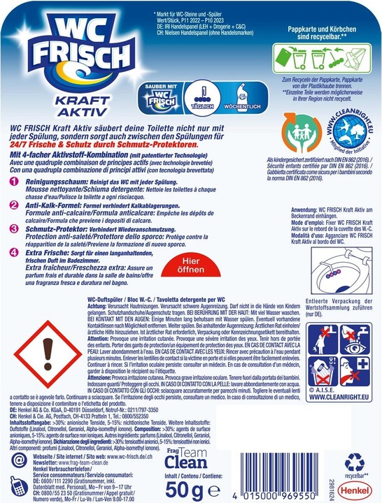 Valeurs nutritives et ingrédients WC Frisch Force-Activ