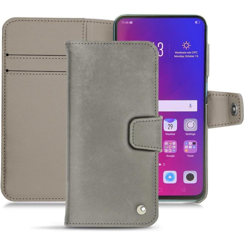 Noreve Lederschutzhülle Wallet (Oppo Find X), Smartphone Hülle, Grau