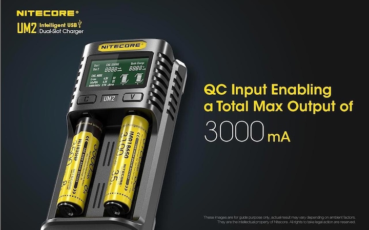 Actual product image Nitecore UM2 USB charger (1 pcs., 14500, 16340, 18650, 26650, Chargers without battery)