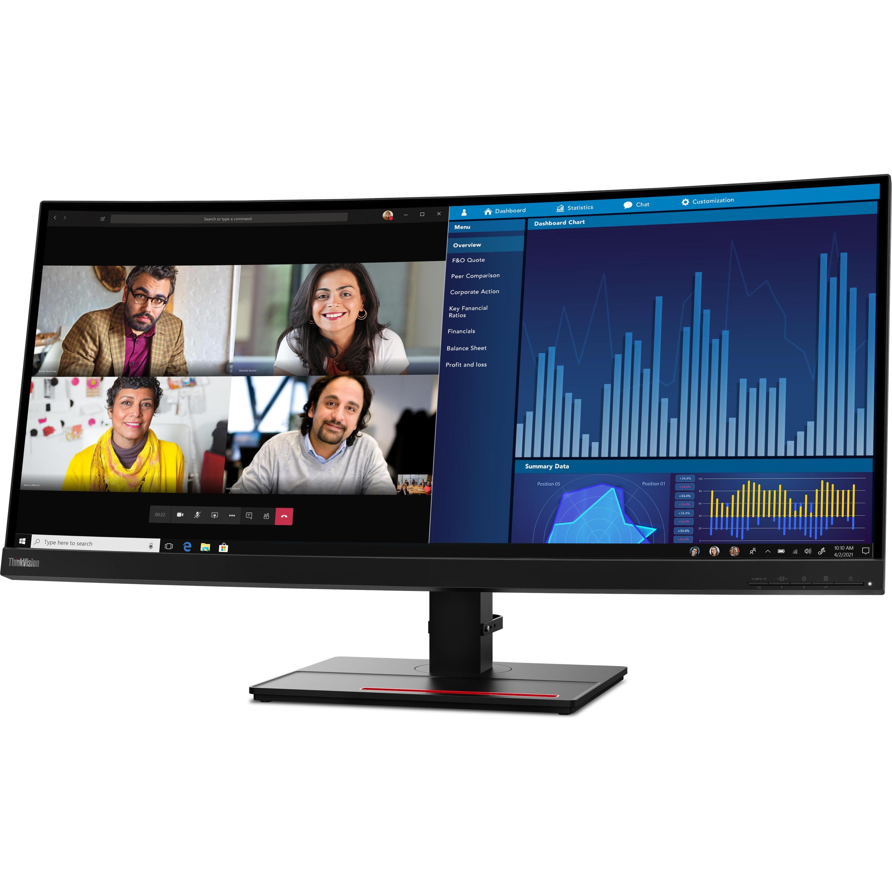 Lenovo ThinkVision P34w-20 (3440 x 1440 Pixel, 34.14"), Monitor, Schwarz