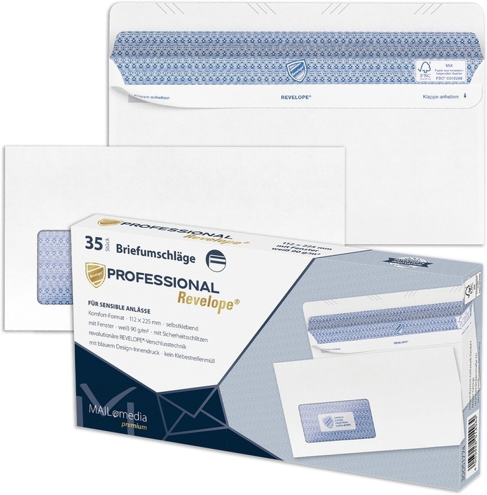 Produktbild Magni Professional Briefhüllen 112 x 225 mm selbstklebend Offset weiss 90 g/m² (FSC) mit Fenster (35 x)