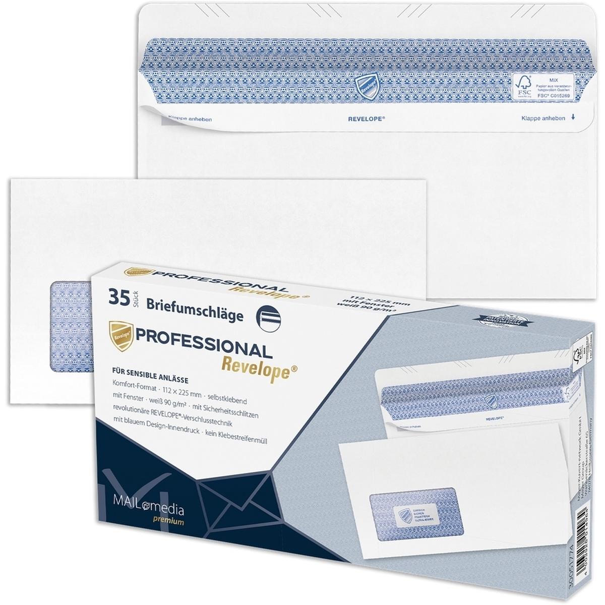 Magni, Briefumschlag, Professional Briefhüllen 112 x 225 mm selbstklebend Offset weiss 90 g/m² (FSC) mit Fenster (35 x)