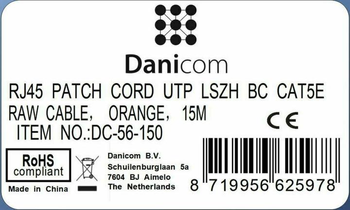 Produktbild Dsit CAT5e Netzwerkkabel, U/UTP, 15 meter, Orange, 100% Kupfer (U/UTP, CAT5e, 15 m)