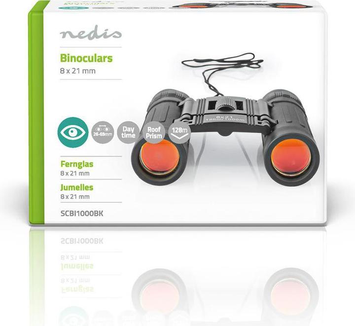 Image du produit Nedis SCBI1000BK Jumelles Grossissement : 8 Diamètre de l'objectif : 21 mm Distance interpupillaire : (8x, 21 mm)