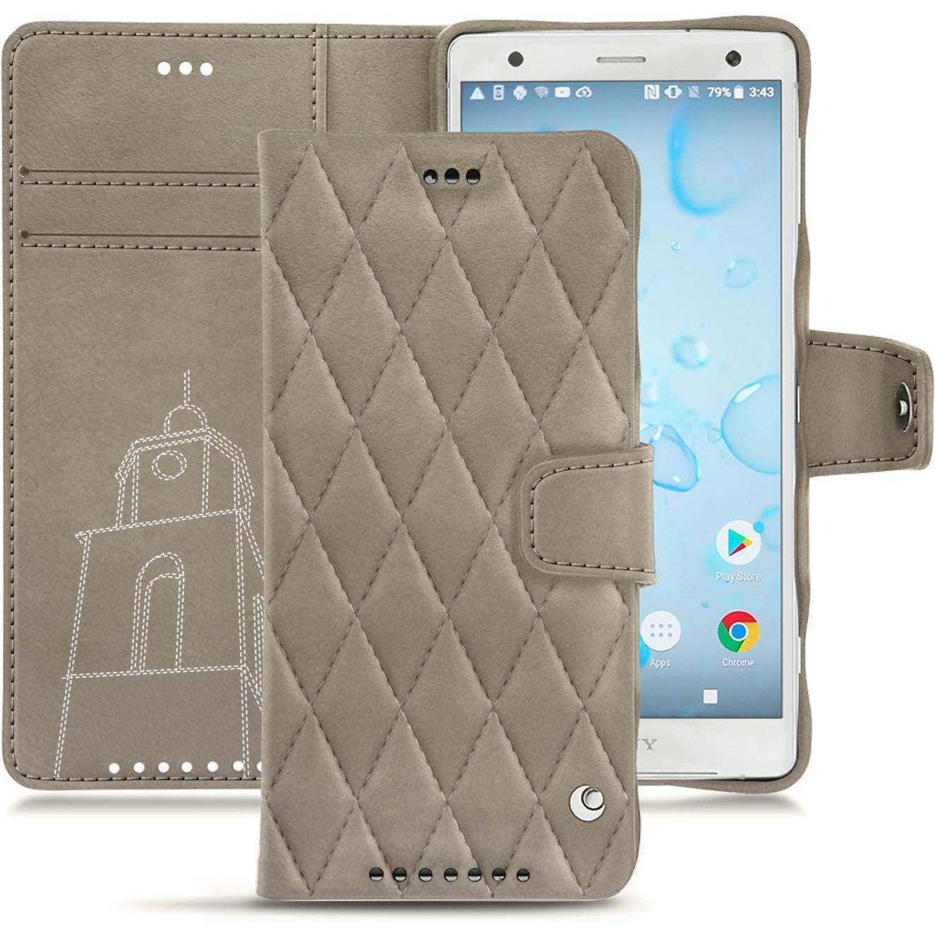 Noreve Lederschutzhülle Wallet (Sony Xperia XZ2), Smartphone Hülle, Beige