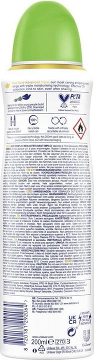 Image du produit Dove Advanced Care Go Fresh Cucumber & Green Tea Antiperspirant with Triple Moisturizing Techno (Spray, 200 ml)