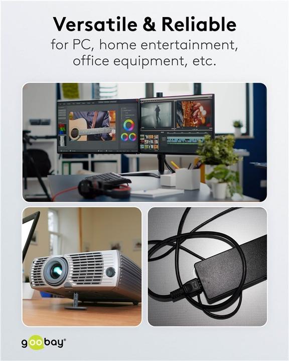 Produktbild Goobay Netzanschlusskabel Schutzkontakt abgewinkelt, 3 m, Schwarz (3 m)