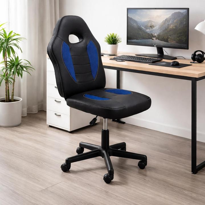 Image du produit HTI-Living Chaise de bureau réglable en hauteur et pivotant à 360° Noir-Bleu (37.50 - 47.50 cm)