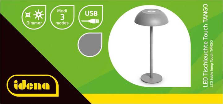 Actual product image Idena LED Tischleuchte Touch Tango Metall grau 15x33cm Akku USB dimmbar 3 Modi Innen