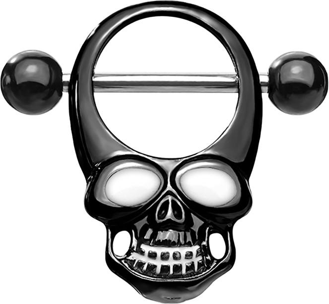 Immagine prodotto Star Piercing Barbell silber mit zwei Kugeln schwarz Totenkopf (Acciaio chirurgico 316L, Ottone)