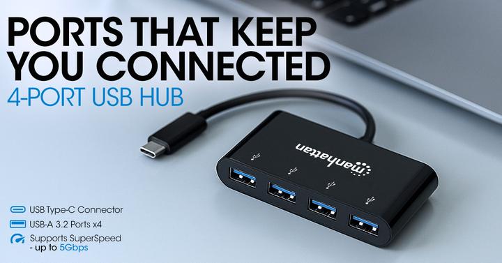 Immagine prodotto Manhattan Hub USB 3.0 a 4 porte con connettore USB-C (USB-C, 4 Porti)