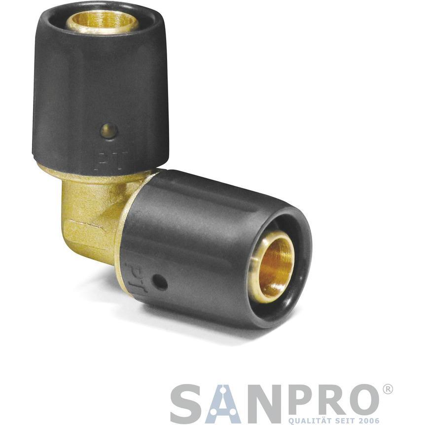 Sanpro, Rohrverbindungstechnik, STECKFIT Steckfitting 90° Winkel - Bogen für Verbundrohr 16x2 DVGW (Winkelverbindung)