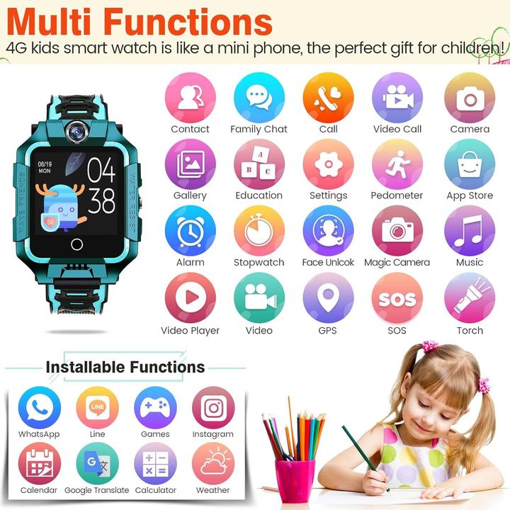 Produktbild Eleoption 4G GPS-Smartwatch für Kinder mit Kamera, Videoanrufen, SOS und wasserdicht (45 mm, 4G)