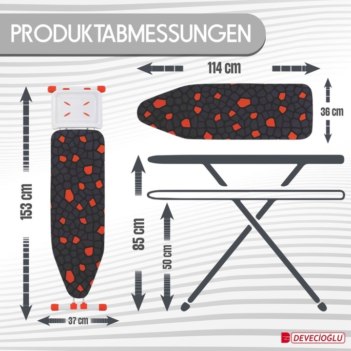Produktbild Harbinger Bügelbrett, Bügeleisen Ablage, Bügelbrettbezug 36X114cm, Höhe 50-80cm, Schwarz (114 x 36 cm)