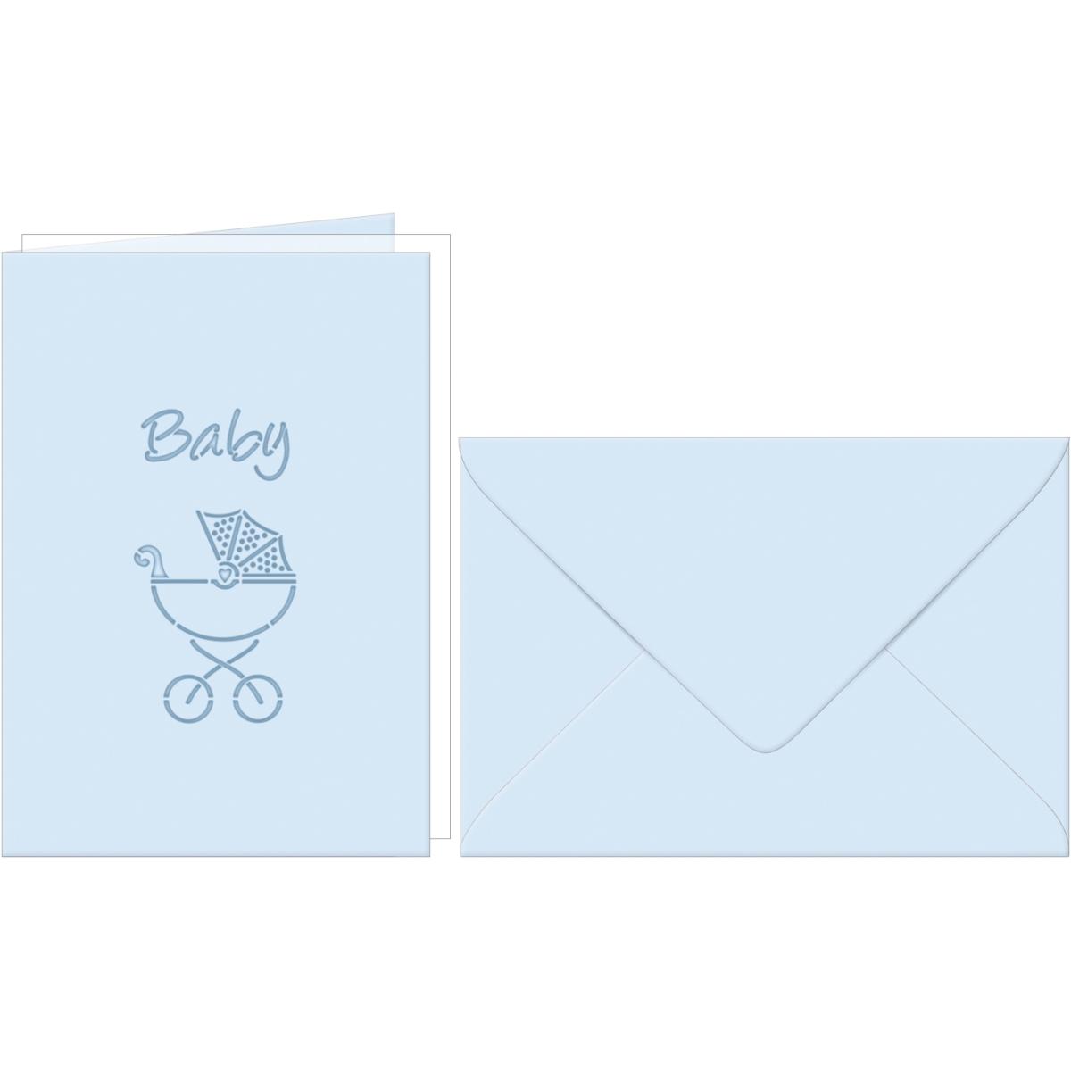 Ursus, Grusskarte + Briefpapier, Blankokarte Baby Kinderwagen blau (5 Stk.)