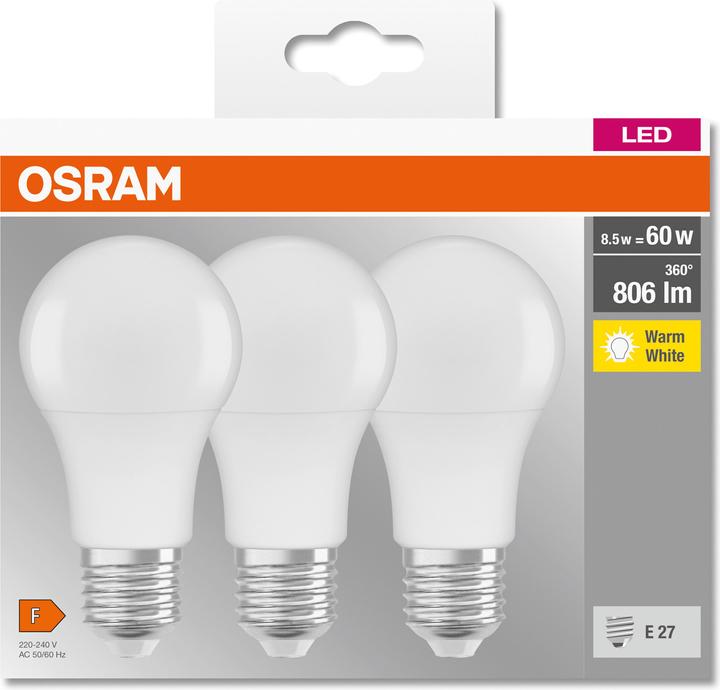 Produktbild Osram Led Base Classic A (E27, 9 W, 806 lm, 3 x, F)