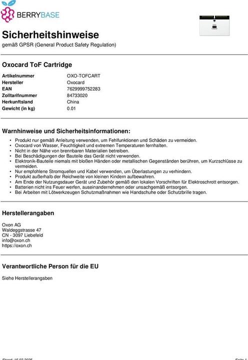 Image du produit Oxon ToF Capteur de distance Oxocard Connect Cartouche ToF