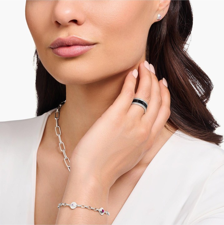 Image du produit Thomas Sabo Bague à ruban avec émail noir à froid et pierres blanches Argent noirci (56, Argent 925)