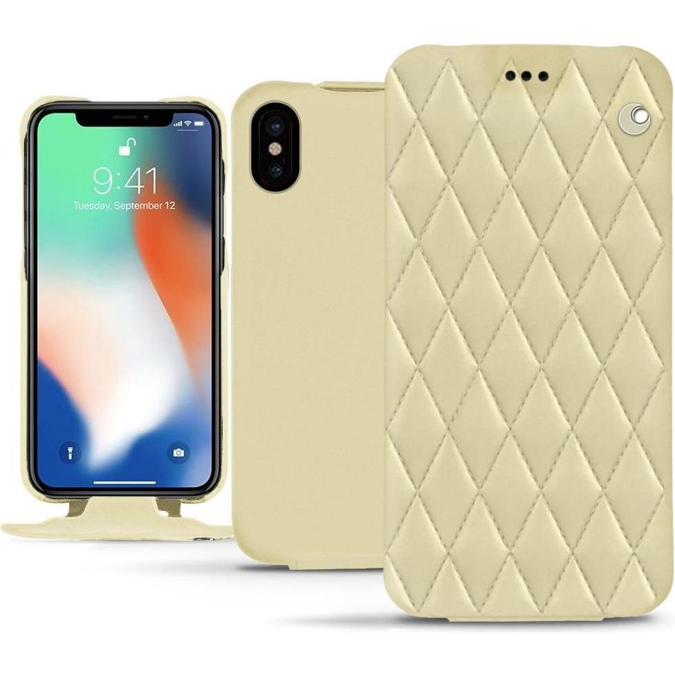 Noreve Lederschutzhülle vertikal (Apple iPhone XS Max), Smartphone Hülle, Beige