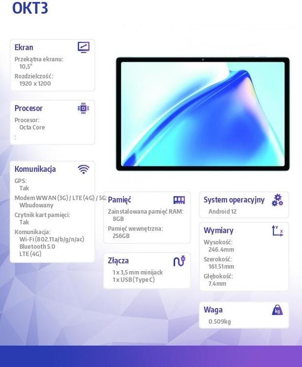 Produktbild Oukitel OKT3 8/256GB Tablette Blau (4G, 10.51", 256 GB, Blau)