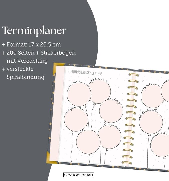 Image du produit Terminplaner A5 Premium 2026 Dunkelgrau (17 x 20,5 cm, 1 semaine / 2 pages)