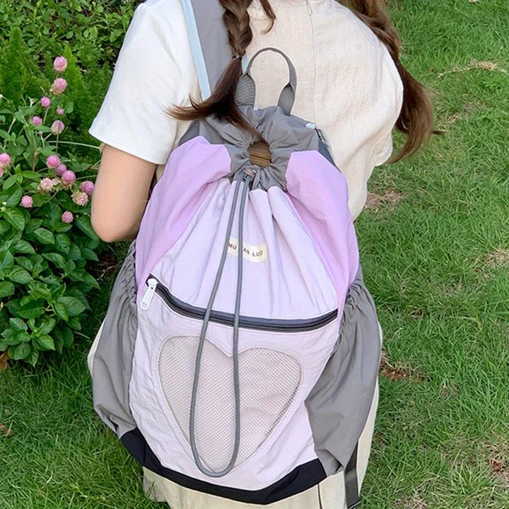 Actual product image Only-Bags.Store Colour block nylon backpack with drawstring closure, adjustable strap, polyester lining