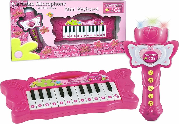 Immagine prodotto Bontempi Mini tastiera a farfalla con microfono per karaoke - Rosa