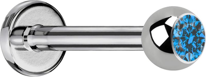 Produktbild Star Piercing Labret silber mit Kugel Kristall hellblau (ohne Messing, Titan G23)