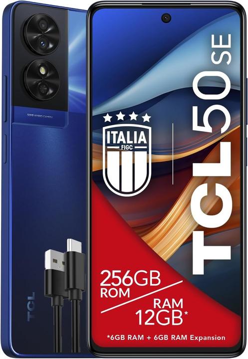 Immagine prodotto TCL Smartphone 4G display FHD+ 90 Hz, 256 GB, 12 GB RAM, camera 50 MP, batteria 5010 mAh (256 GB, Blu, 6.78", Doppia SIM, 4G)
