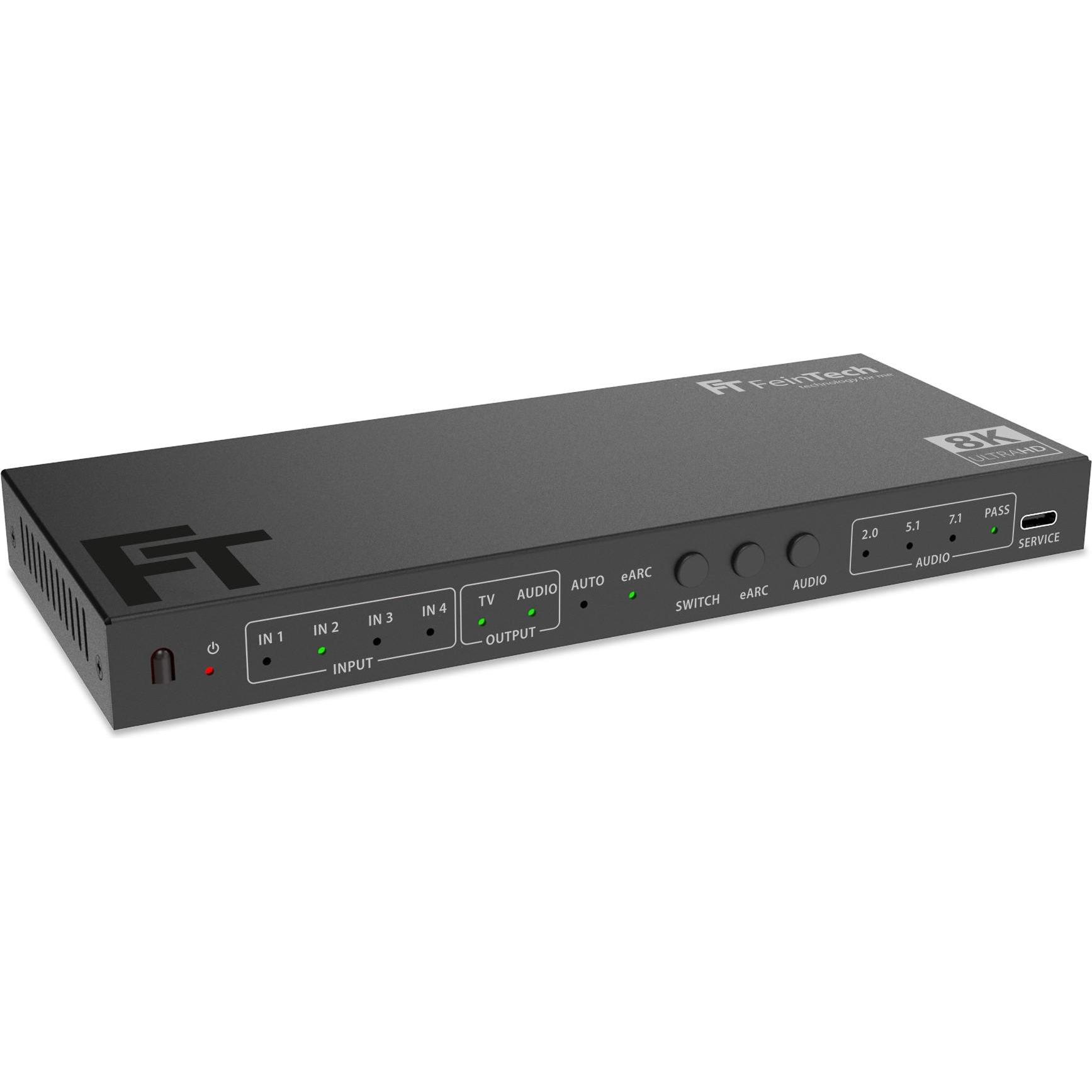 FeinTech SW411 HDMI 2.1 Switch 4 In 1 Out mit HDMI Audio Extractor (HDMI-Audio Toslink AUX), Switch box
