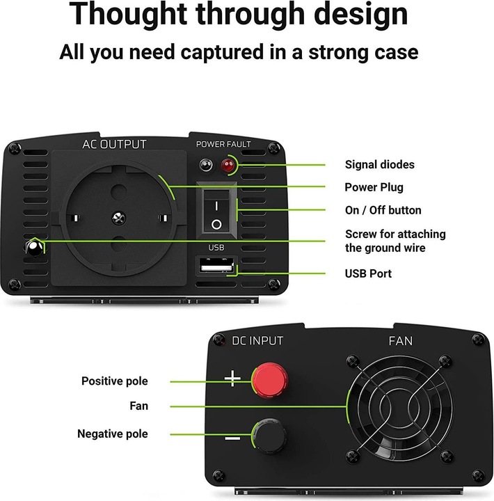 Image du produit GreenCell Convertisseur de tension pour voiture 12V à 230V 300W 600W
