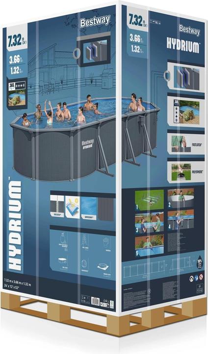 Immagine prodotto Bestway Set piscina ovale Hydrium - 7,32 m x 3,66 m x 1,32 m (732 x 366 x 132 cm)