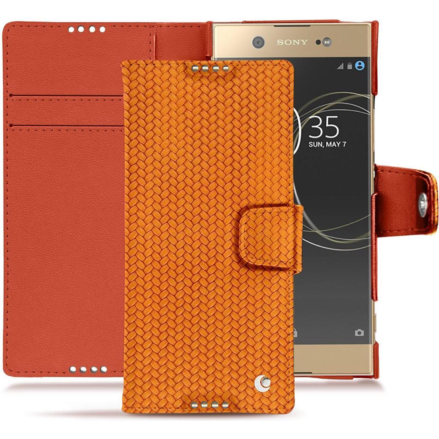 Noreve Lederschutzhülle Wallet (Sony Xperia XA1 Ultra), Smartphone Hülle, Orange