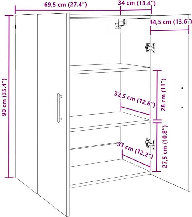 Produktbild VidaXL Wandschrank (69.5 x 34 x 90 cm)
